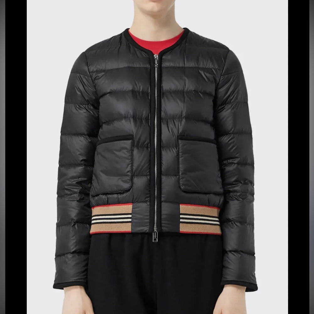 Burberry Bruntsfield Stripe Hem Quilted Bomber Jacket Sz XLarge